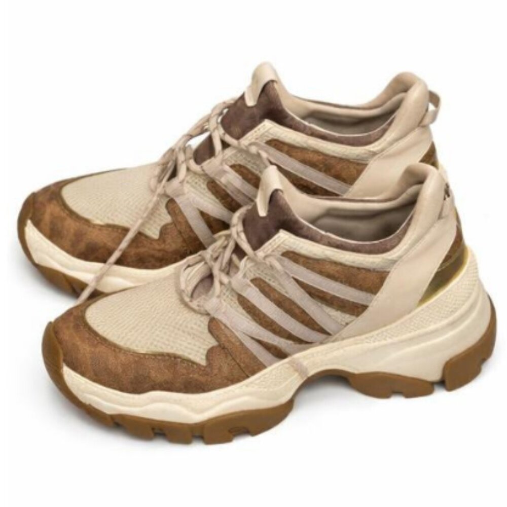 Coach C165 Runner Sneakers Signature Canvas Tan & Chalk Women's Size 10 - Picture 5 of 7